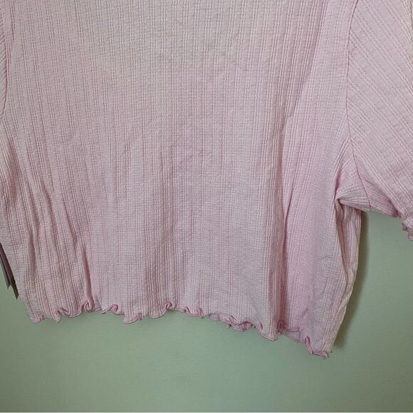 BP Crop Top Pastel Light Pink Buttons Casual Neutral Solid Texture Y2K Style - Picture 3 of 7